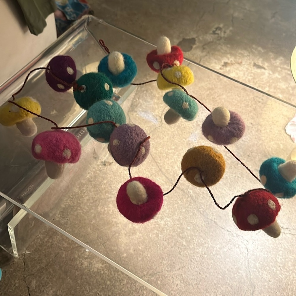 Handmade felt rainbow mushroom garland